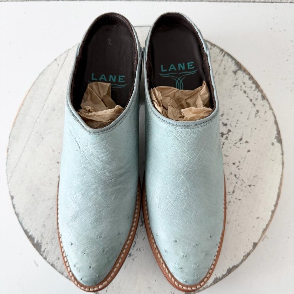 Lane Plain Jane Mule Womens Blue Ostrich Leather Cowboy Boots Western Size  7.5 - Picture 5 of 12